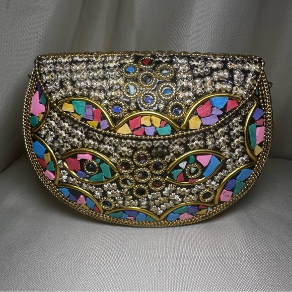 Ramla Rio Moroccan Mosaic Crossbody Clutch Bag Gold Chain NWOT - Picture 3 of 10